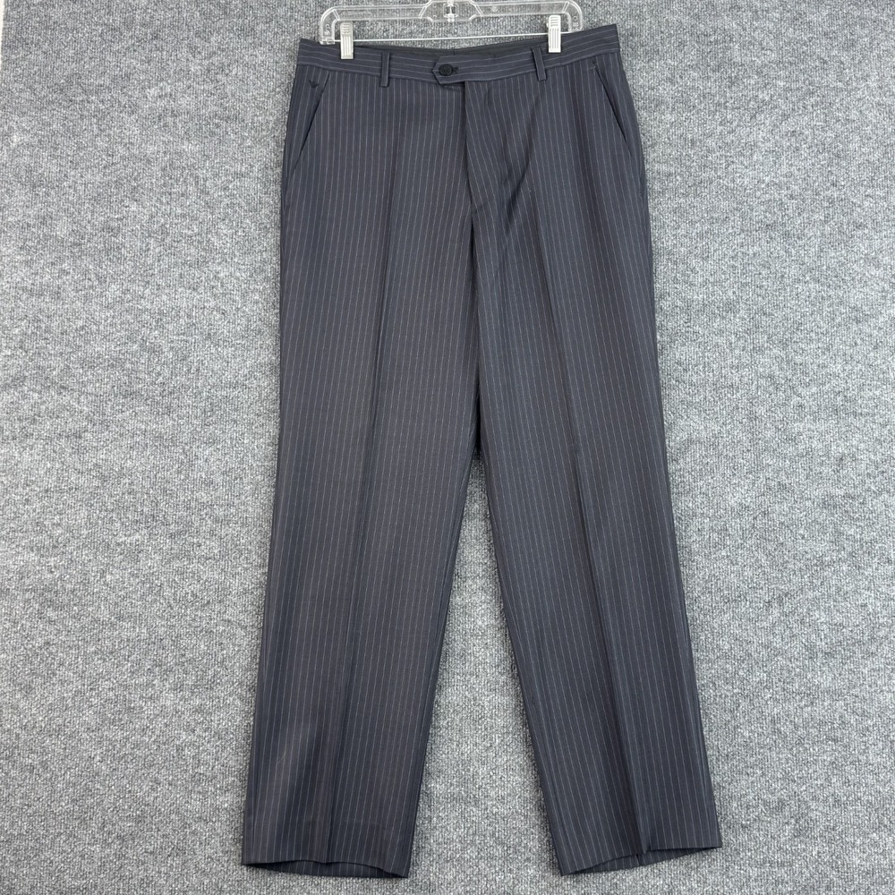 Emporio Armani Dress Pants Mens 34x30 Navy Pinstripe Wool Straight Suit Trousers